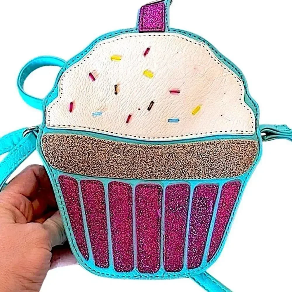 🌴 Cupcake Crossbody Purse – Pink Glitter Frosting